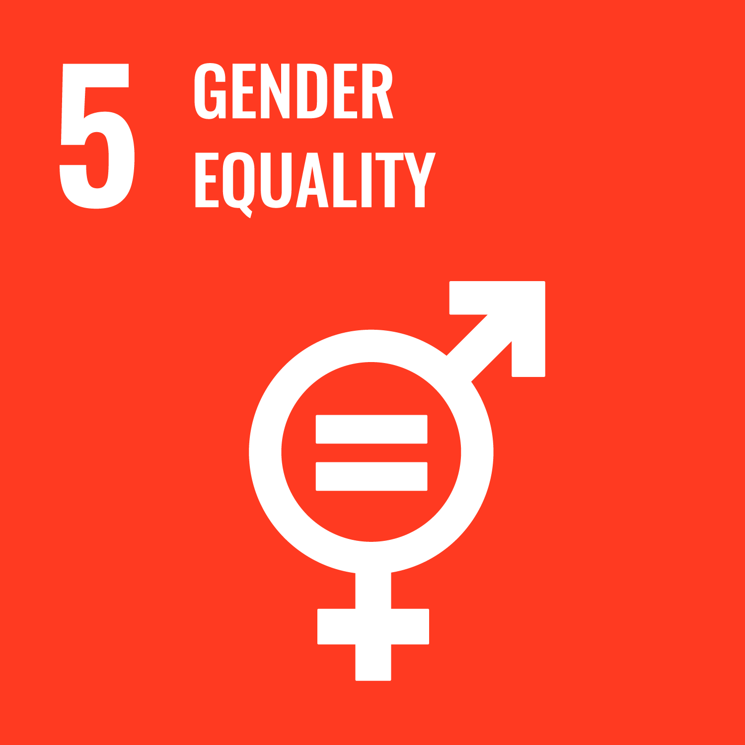 An icon for UN SDG #5 - Gender Equality. It depicts the gender symbols for men and women combined with an equal sign between them.
