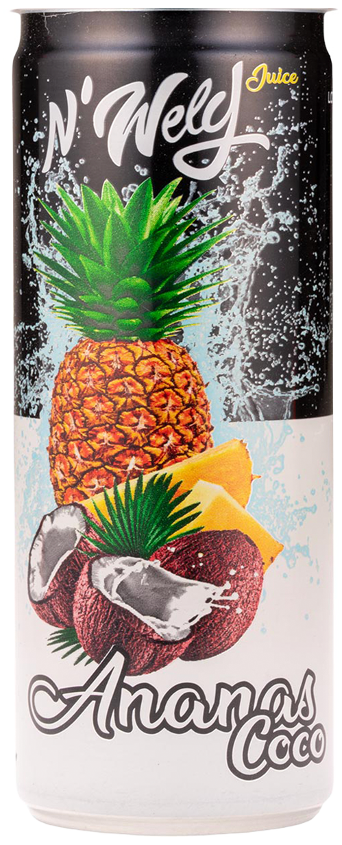 Black and white can with a cut pineapple image