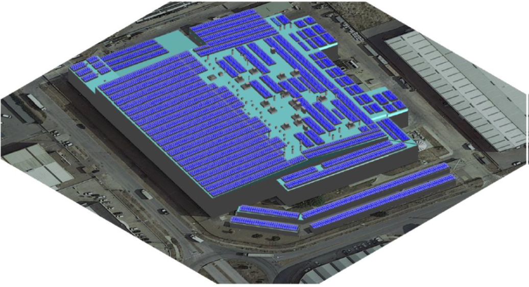 Image of solar panel renderings at Crown manufacturing plant in Sevilla.