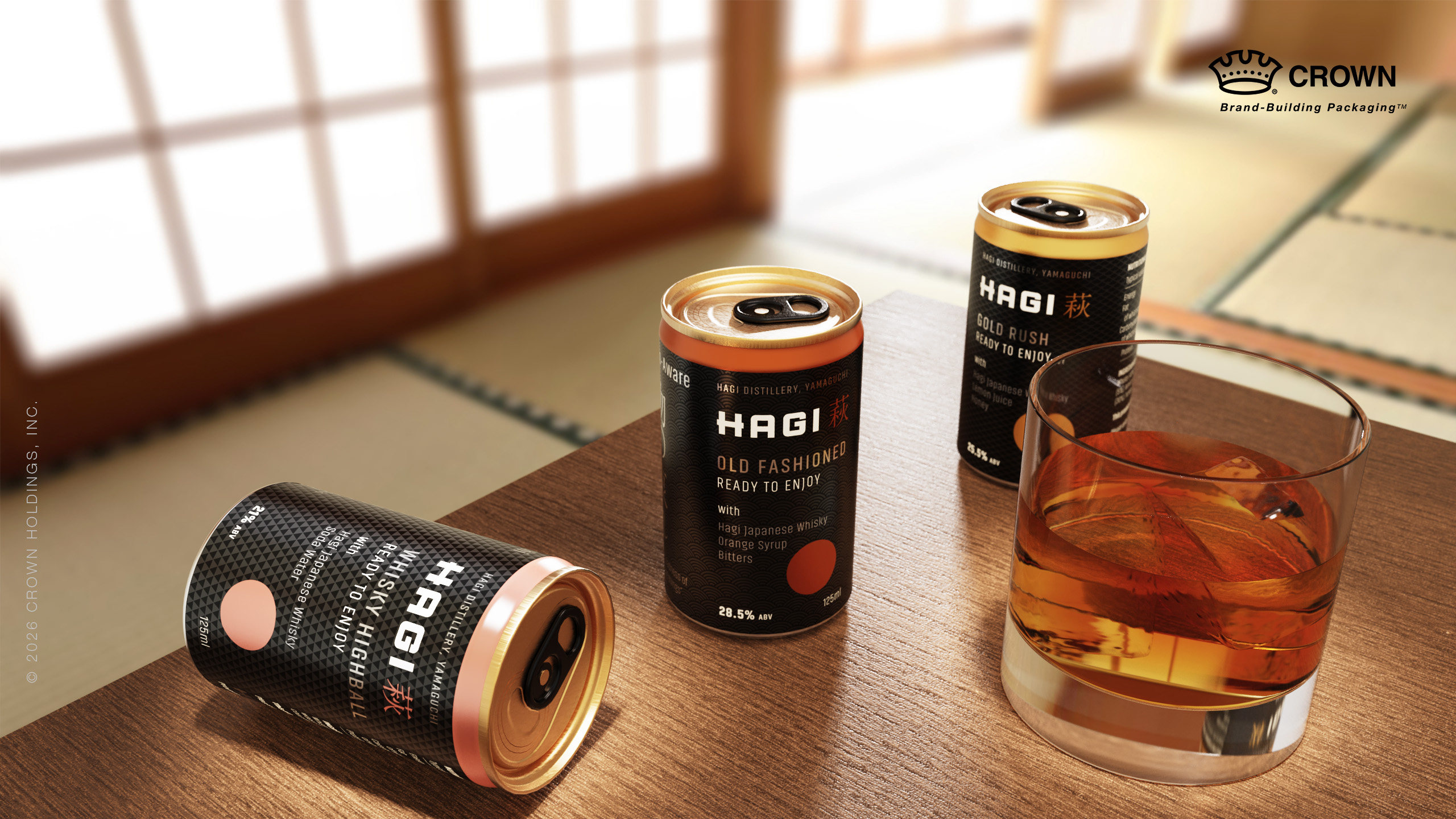 Hagi Cocktail cans and a glass on a table
