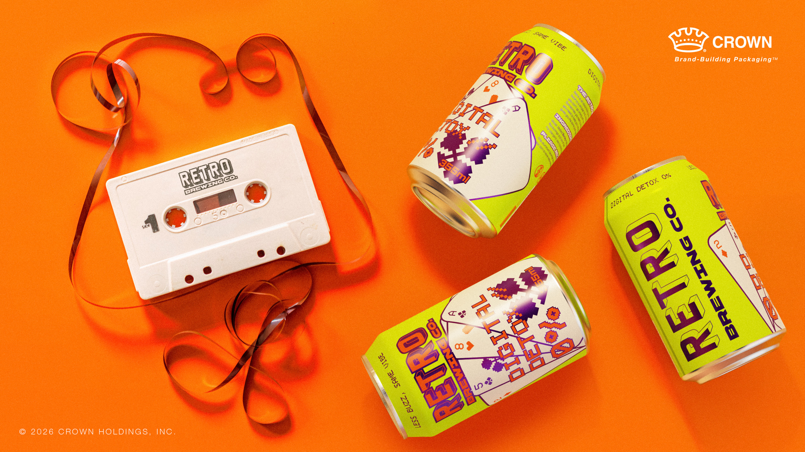 Crown Retro cans and a cassette tape