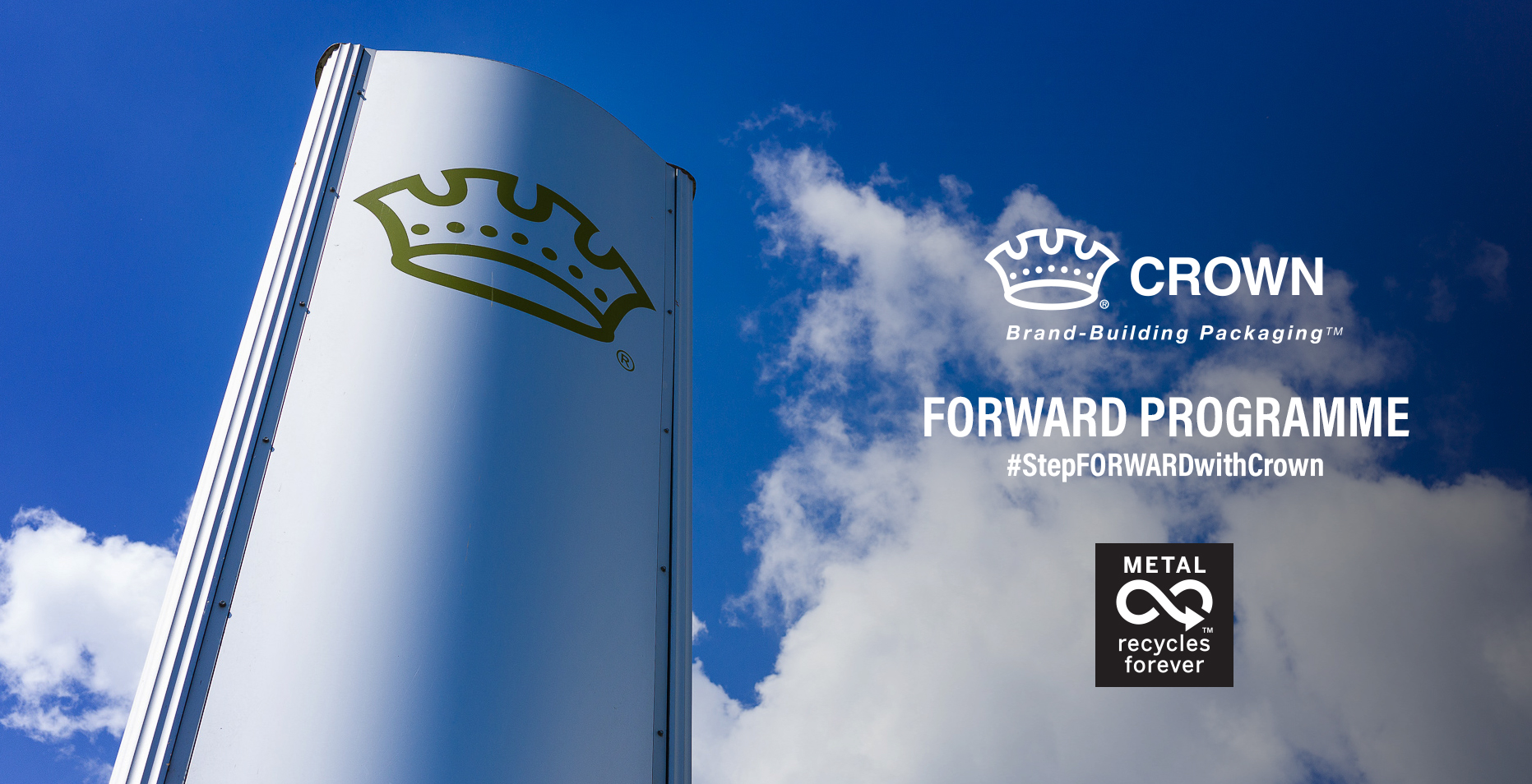 Springing Forward into 2022: Crown Launches Fifth Cycle of FORWARD Initiative Crown Logo - Forward Programme #StepFORWARDwithCrown. Metal Recycles Forever