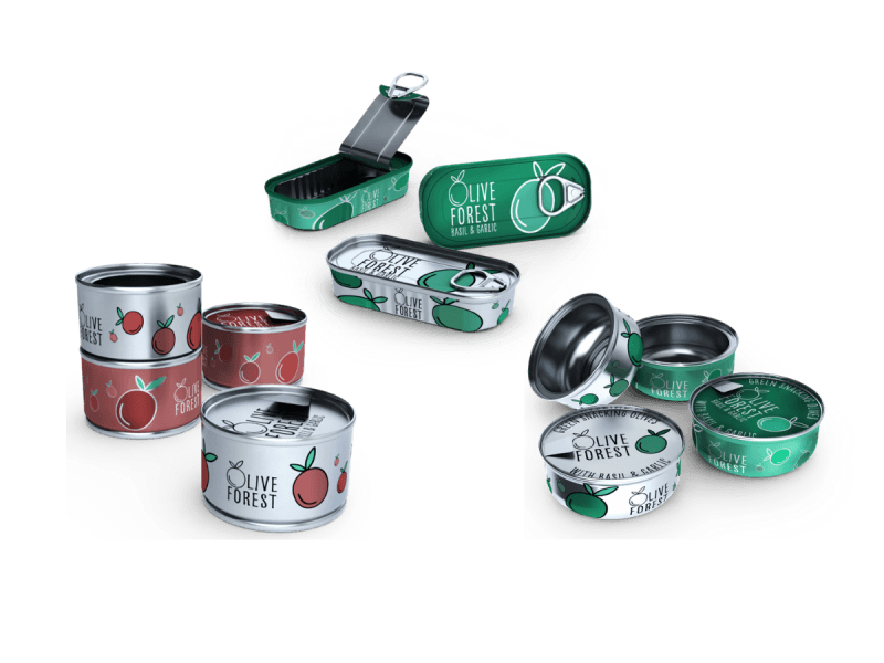 Image of red and green food tins