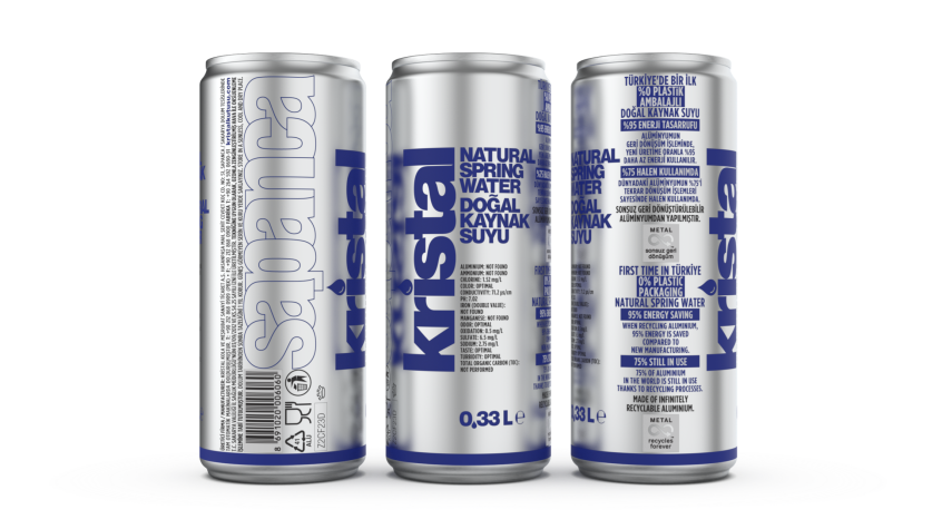 Three silver aluminum beverage cans with "Kristal" branding.