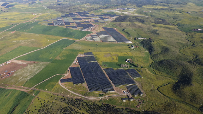 Aerial view of solar arrays