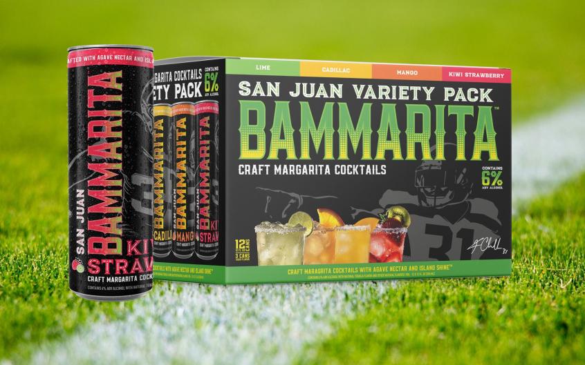 Bammarita RTD craft margarita packaging showcasing lime, cadillac, mango and kiwi strawberry varieties.