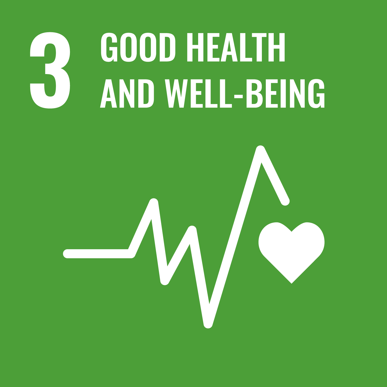 An icon for UN SDG #3 - Good Health and Well-Being. It depicts an ECG waveform with a heart.