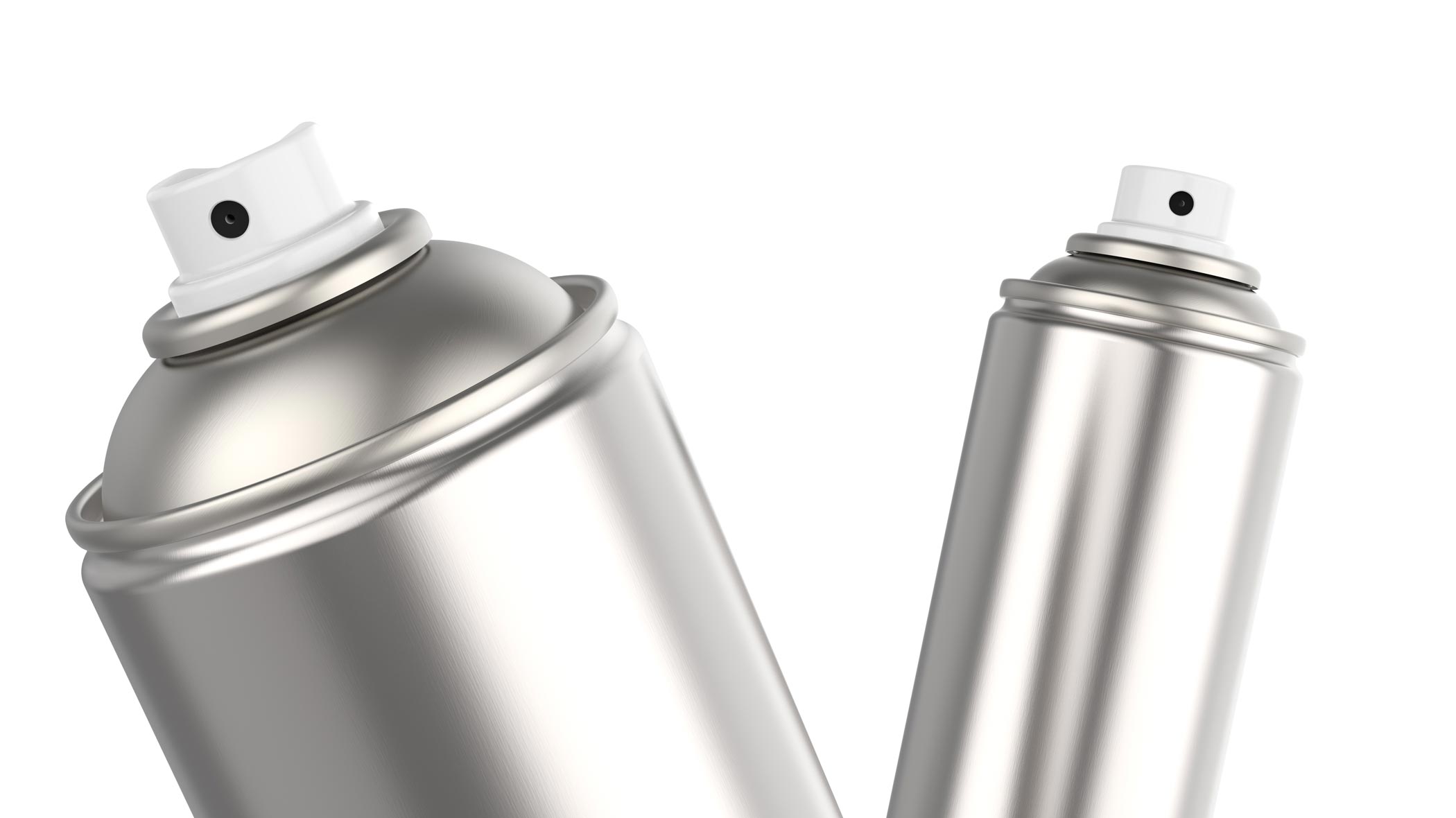 Two necked-in aersol cans where top portion of side bends near attachment to the top
