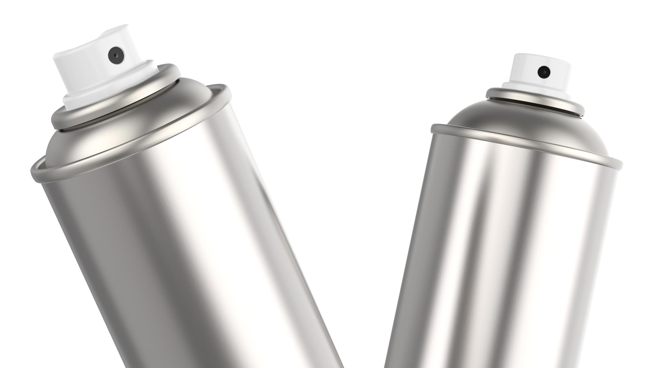 Two straightwall aerosol cans with short white pumps
