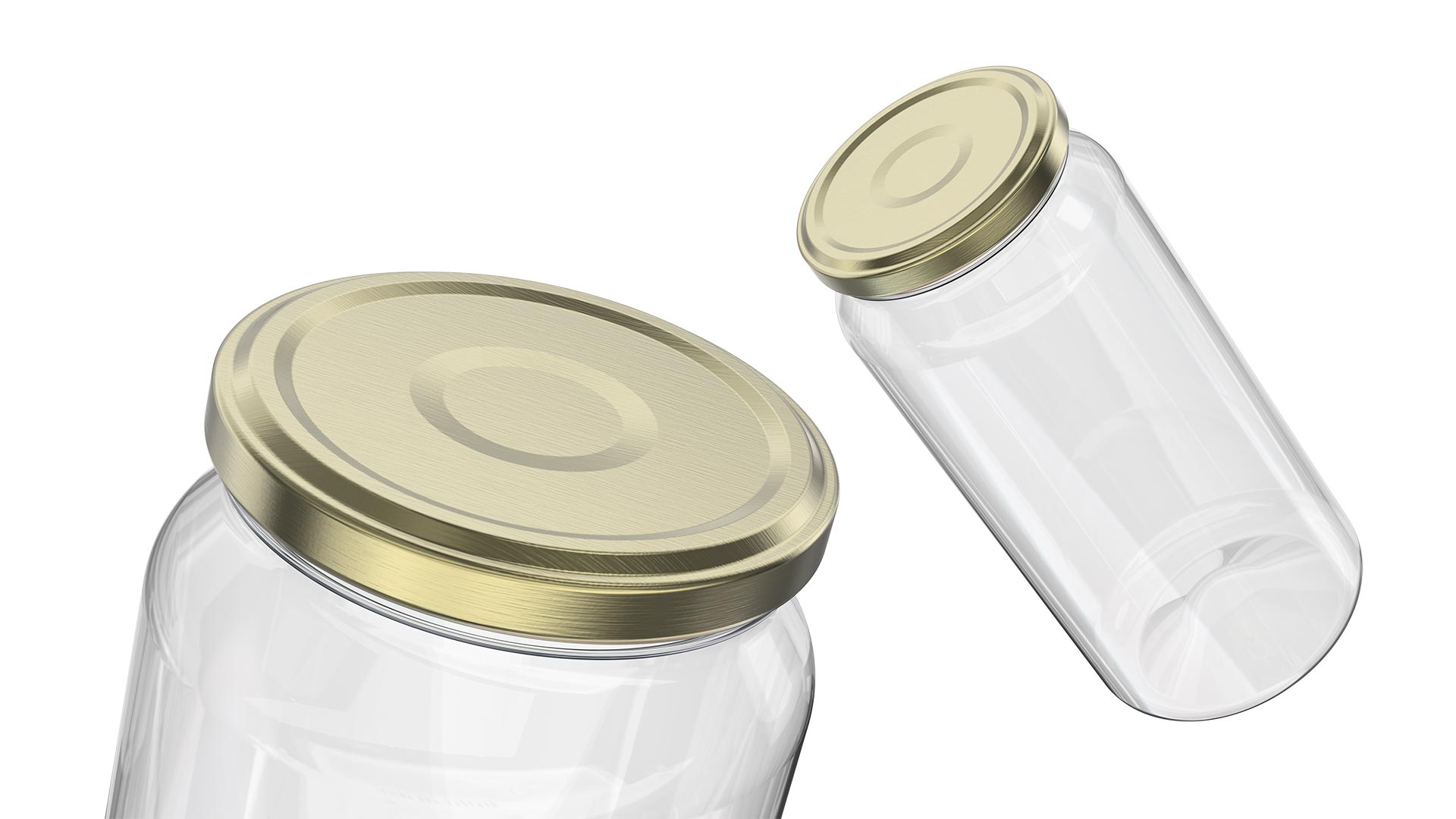 A brass-colored closure on a glass jar