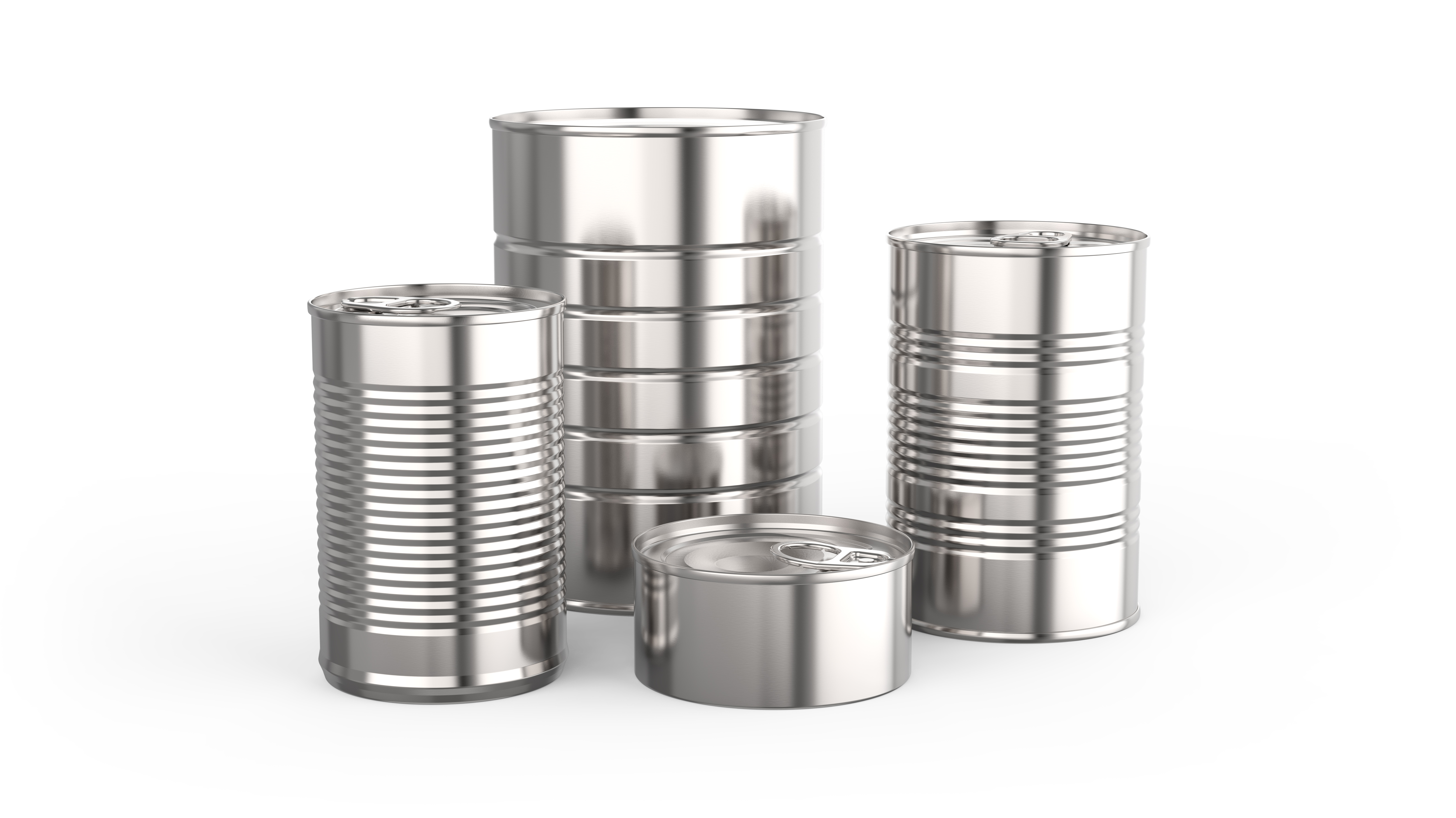 4 metal food cans of various sizes