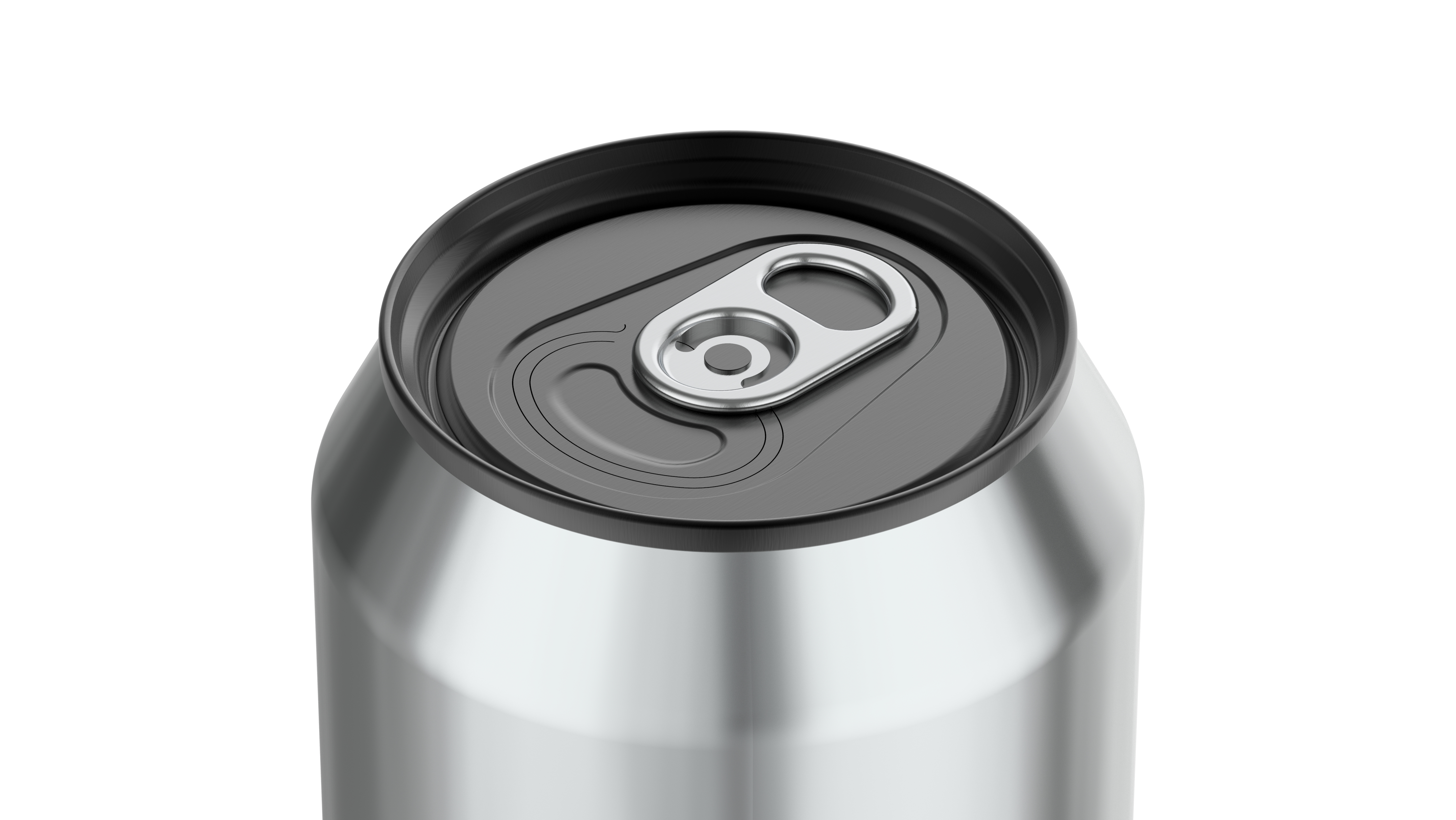 Black colored end with silver tab on undecorated silver can