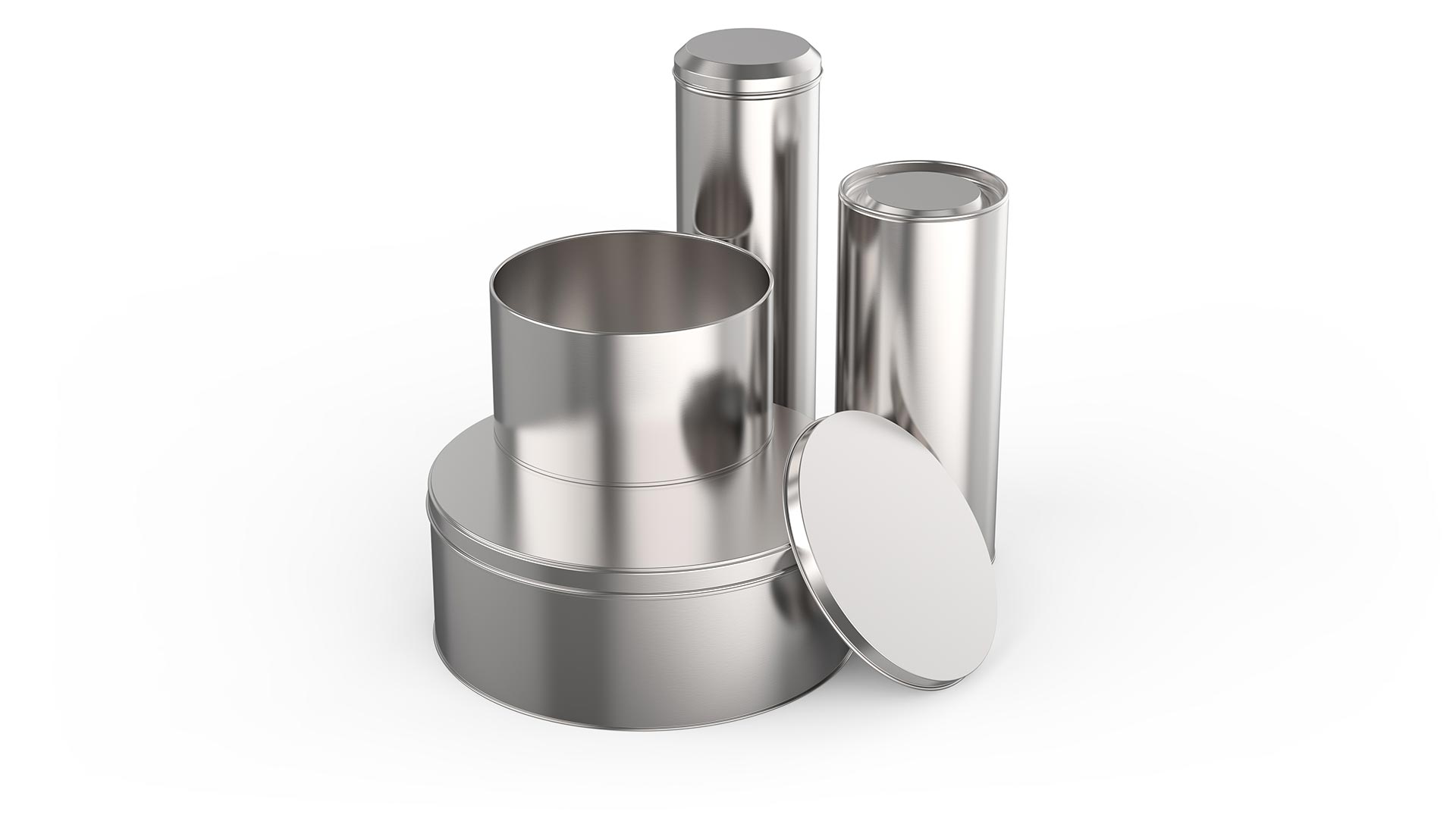 Several round aluminum tins stacked on top of each other.