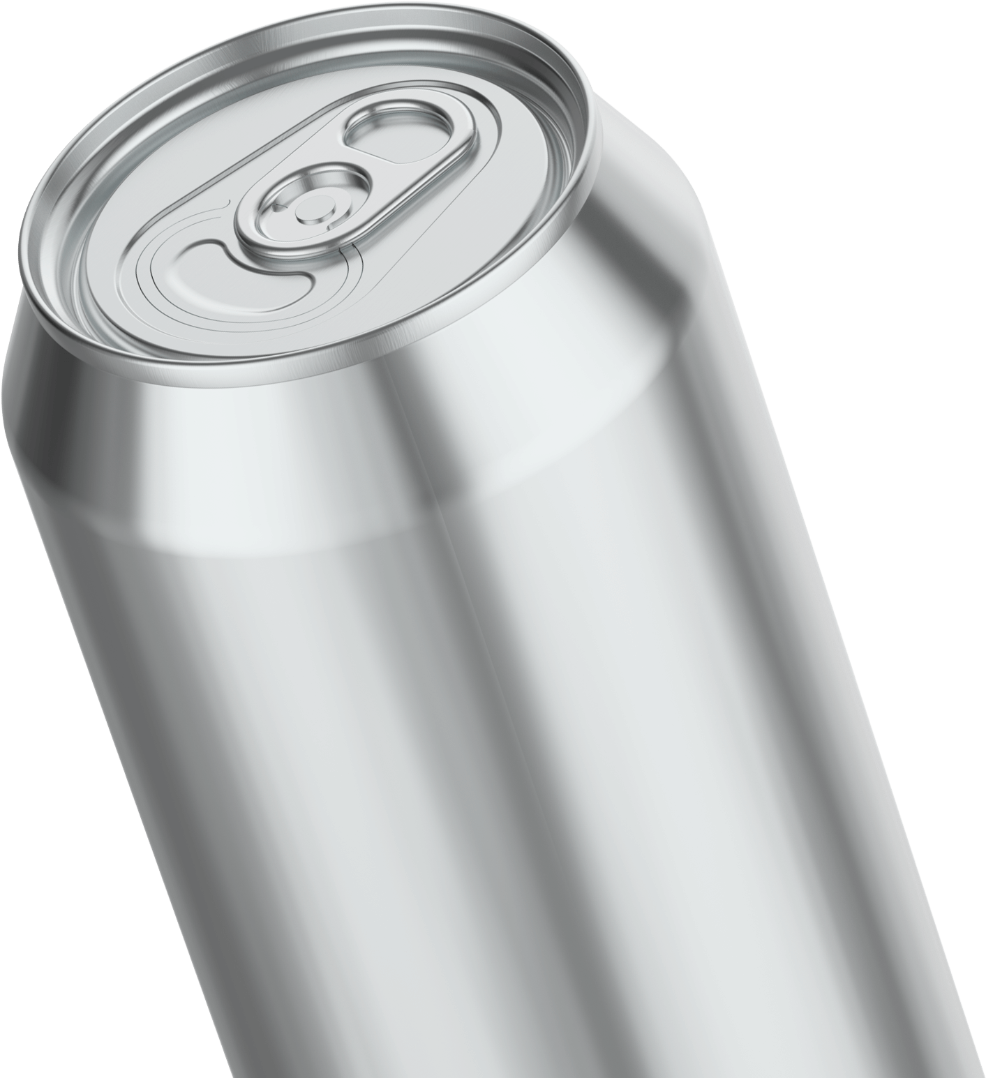 An aluminum can at an angle, with the edge and top visible
