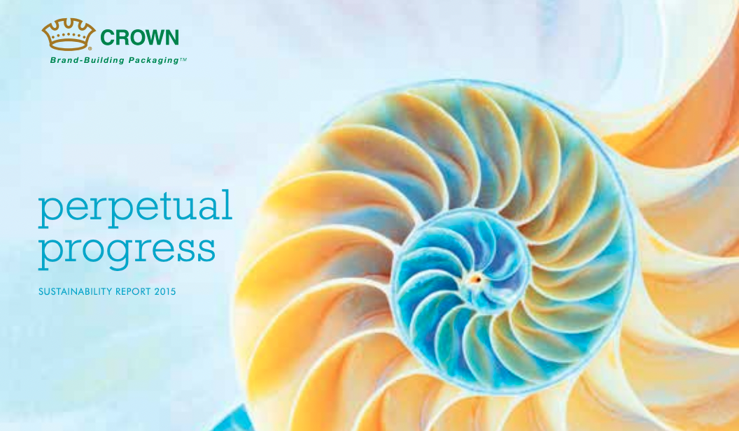 The cover for Crown's 2015 sustainability report