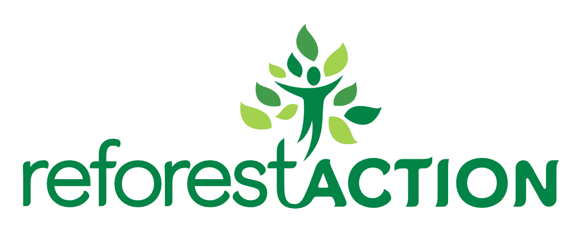 green reforest action logo with person in front of leaves