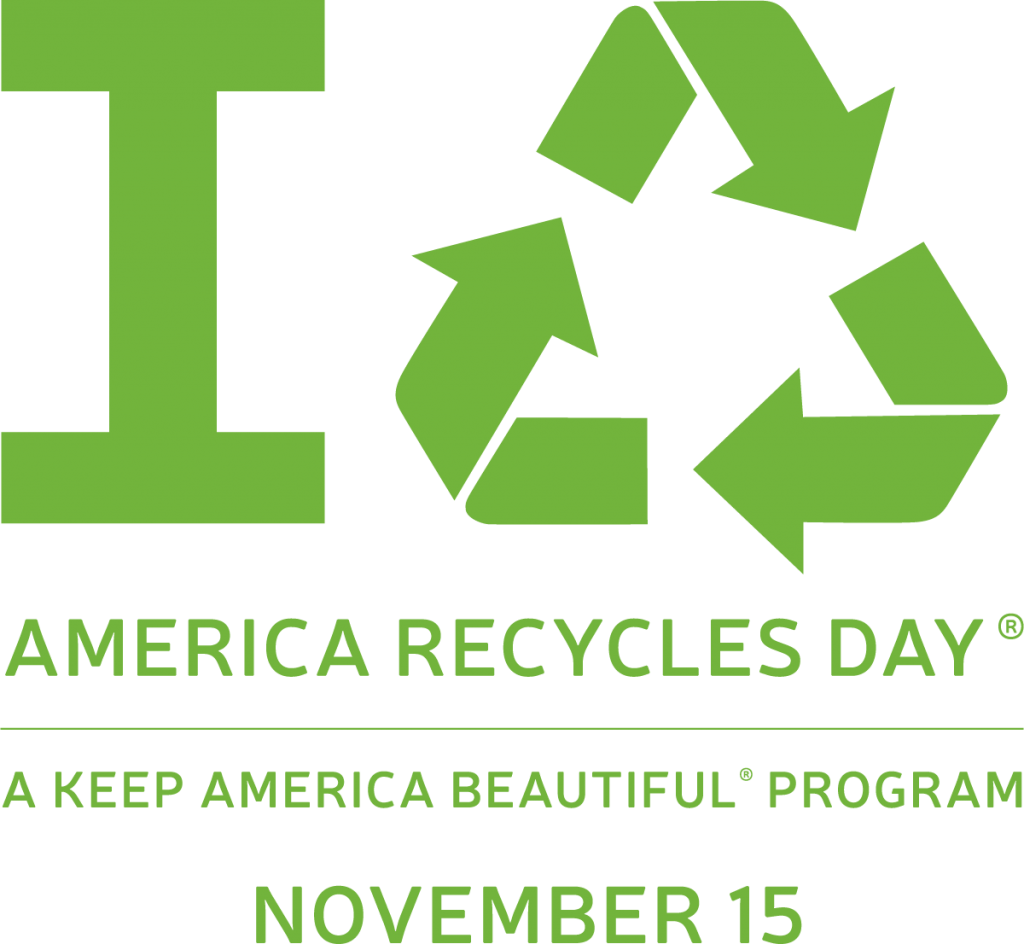 America Recycles Day(r) is a Keep America Beautiful(r) national program, the only nationally recognized day dedicated to promoting recycling in the United States. An image with green text that says, "I recycle. America Recycles Day. Keep America Beautiful Program. November 15."