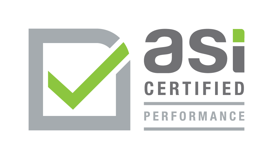 ASI Certified Performance The ASI Certified Performance logo, which is a text box with a green check mark in it on the left with the text on the right.