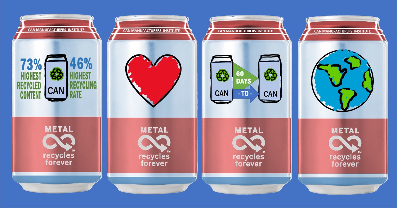 4 beverage cans: 73% Highest Recycled Content. 46% Highest Recycling Rate. Metal recycles forever. Can Manufacturers Institute.