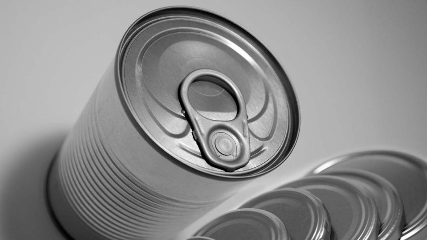 A closeup of an aluminum food can.
