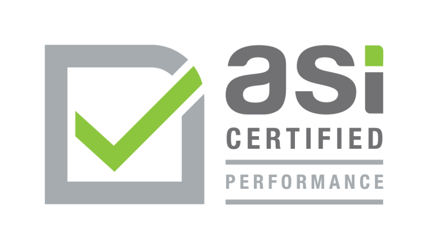 The ASI Certified Performance logo, which is a text box with a green check mark in it on the left with the text on the right.