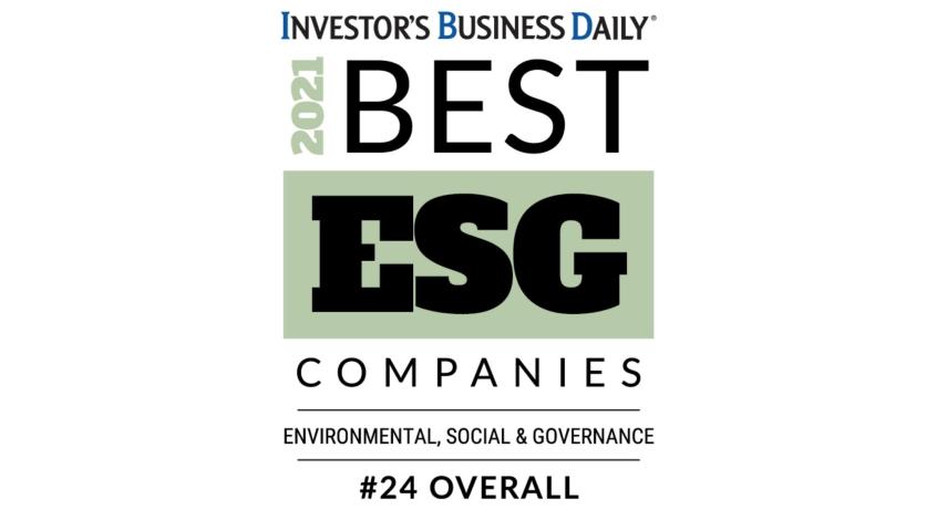 Investor's Business Daily 2021 Best ESG (Environmental, Social & Governance) Companies; #24 Overall