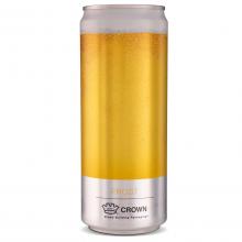 Detail of frost can with an amber color on the bottom and white, bubbly color on the top, giving the appearance of a glass of beer