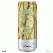 Image on can changing colors of the chameleon and background text from green to yellow when can goes from cold to warm