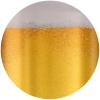 Detail of frost can with an amber color on the bottom two-thirds and white, bubbly top one third, giving the appearance of a glass of beer
